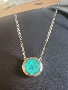 bp Silver-Tone Necklace with Aqua Blur Chalcedony Fused With Genuine Quartz